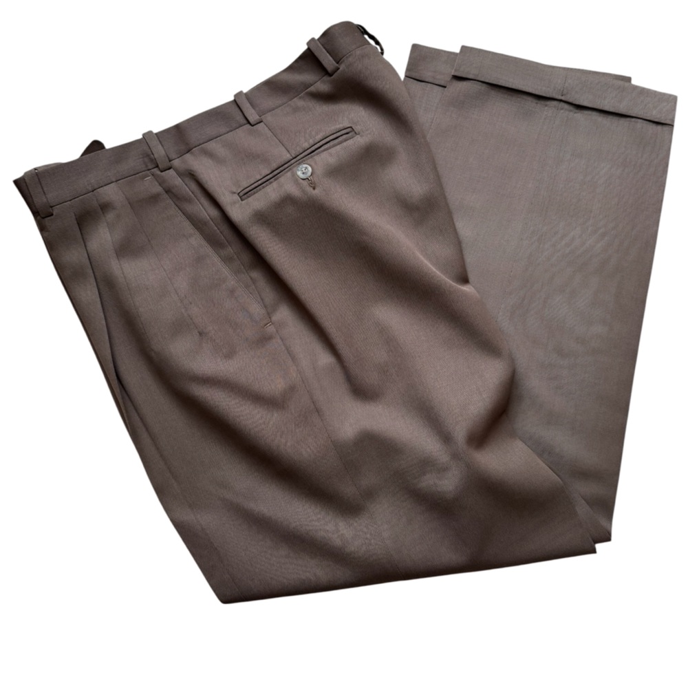 Nordstrom Chocolate Brown Virgin Wool Pleated Cuffed Tailored Trousers Pants